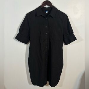 Old Navy Black Linen Button Front Shirt Dress Women’s Medium – 34” Long, Pockets
